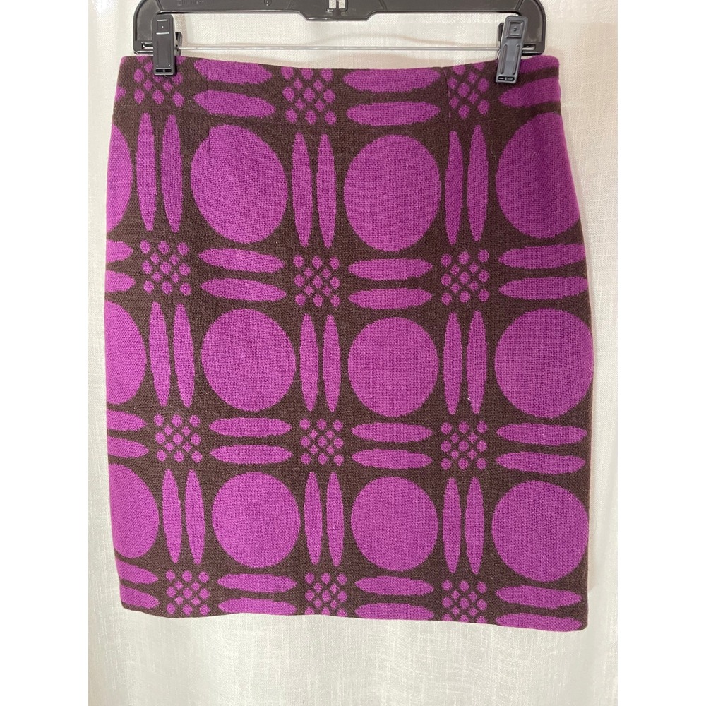 Boden Wool‎ Blend Pencil Skirt Size 6L Purple Brown Pop Art Mod Print Geometric